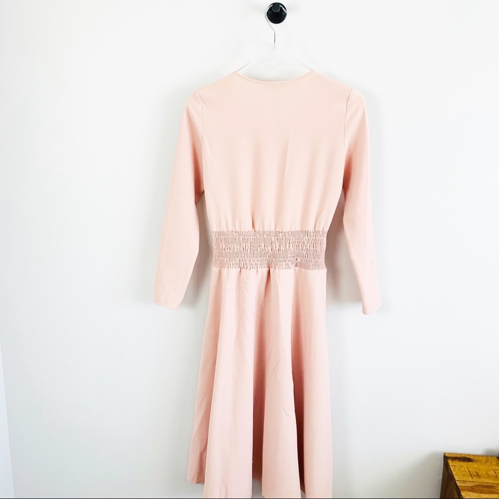 Maje Rumbana blush pink Smocked crepe a line dress - Picture 10 of 13